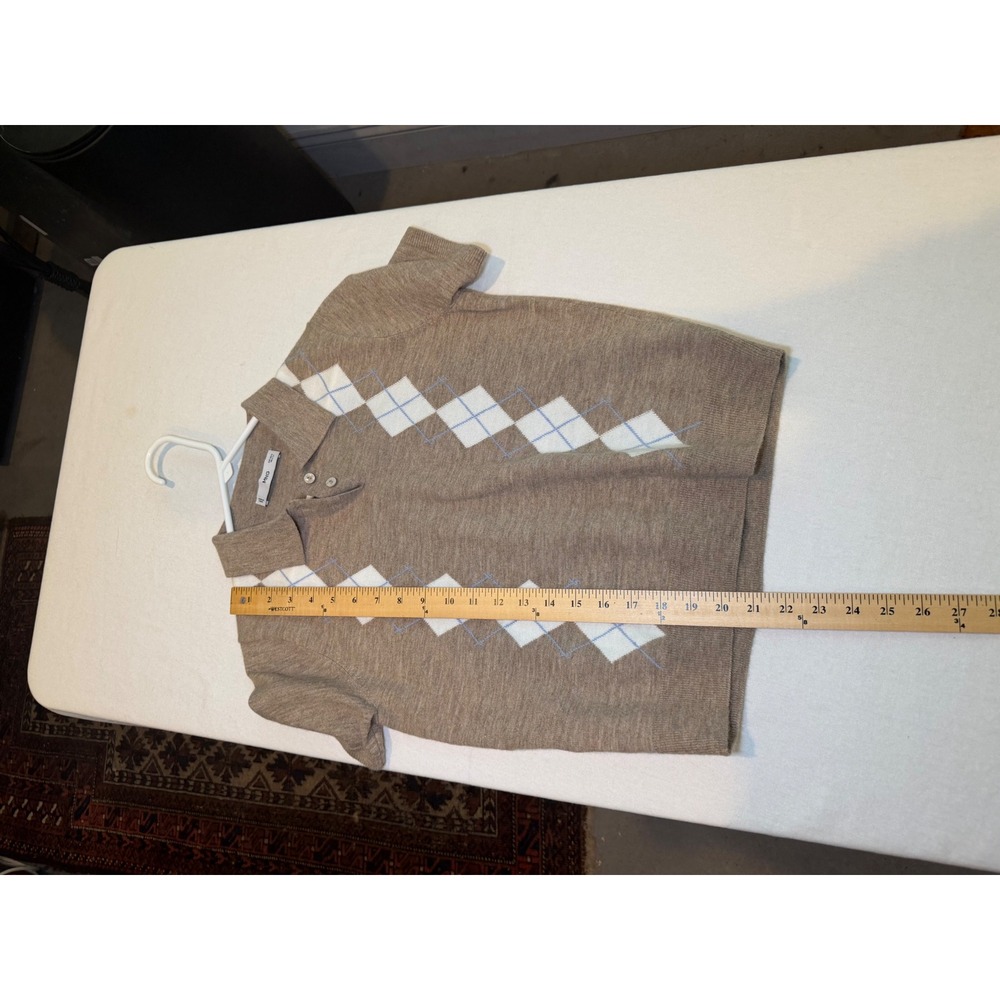 MNG Mango Women Brown Argyle Knit Short Sleeve Polo Sweater Size Small - Picture 7 of 7